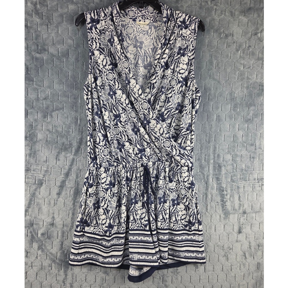 Max Studio Womens Navy Blue‎ White Floral Surplice Romper XL 8903W49 Sleeveless